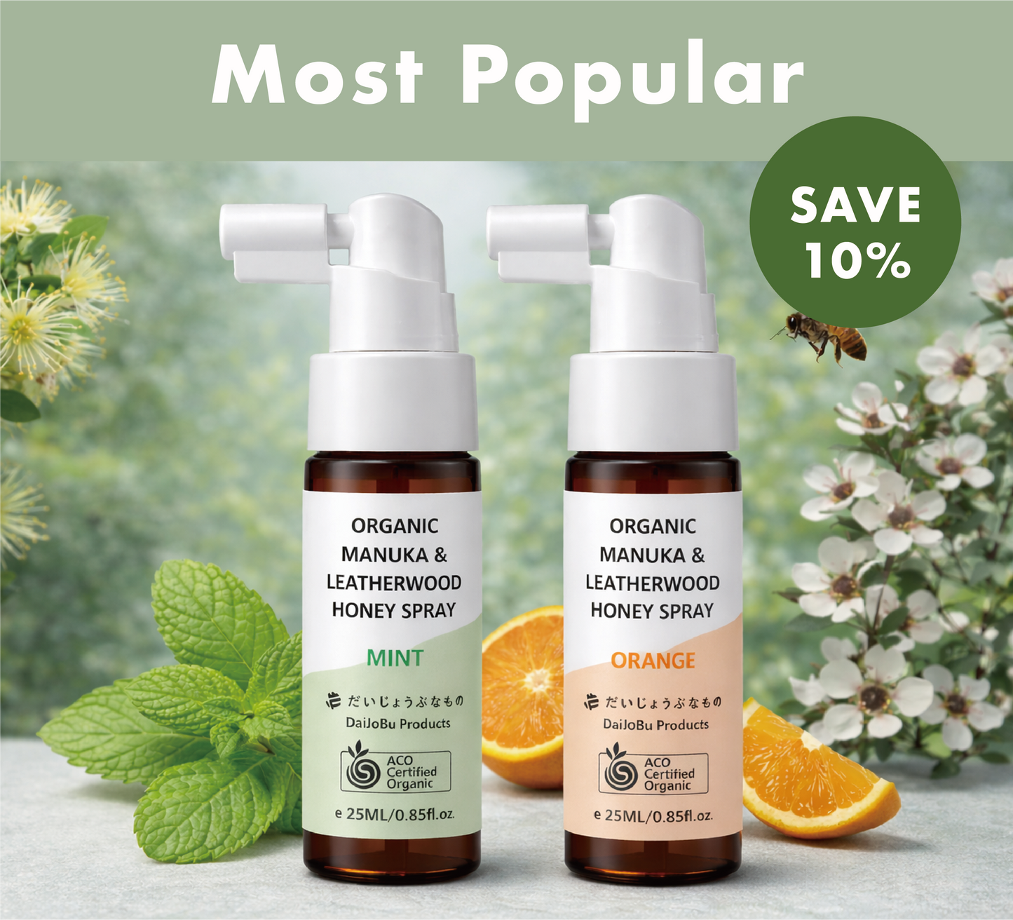 Organic Manuka & Leatherwood Honey Spray 2 PACK