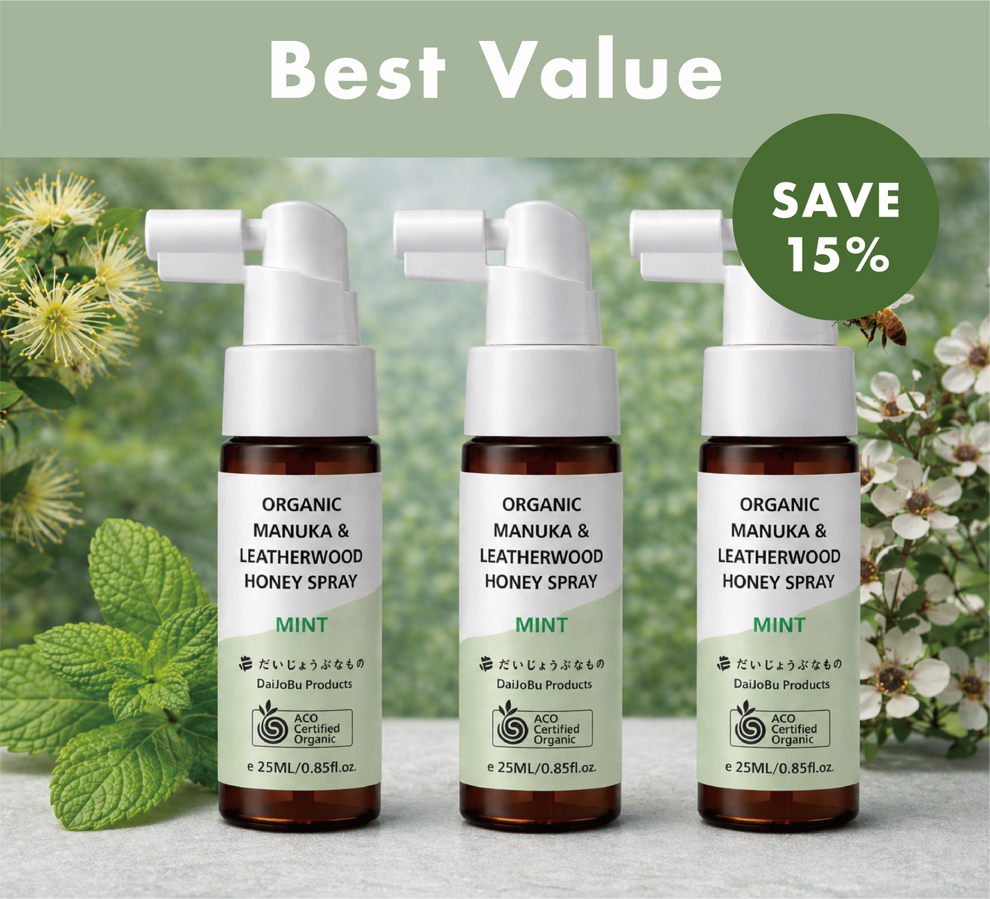 Organic Manuka & Leatherwood Honey Spray 3 PACK